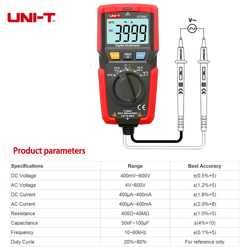 UNI T Цифровой мультиметр резистор конденсатор Частота Диод Бесконтактный