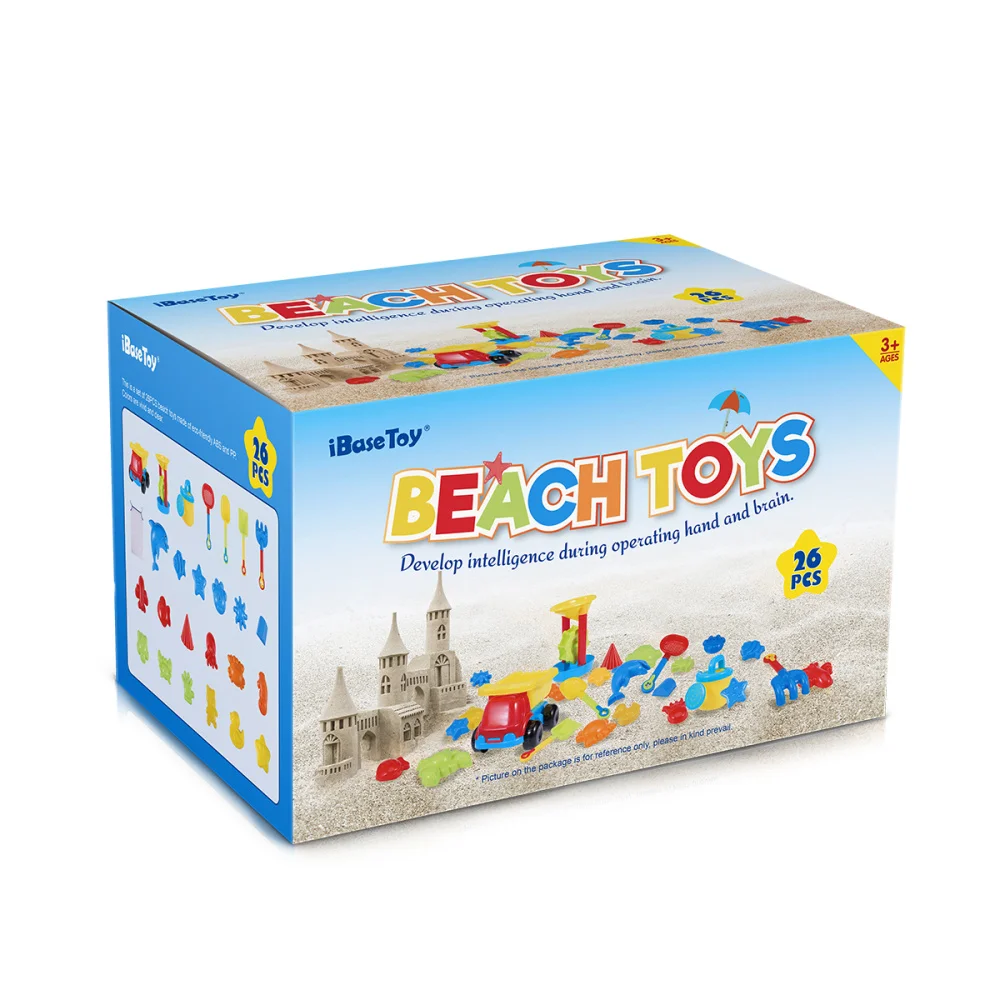 

iBaseToy 26Pcs Beach Set Multicolor Sand Mold Kits with Cartoon Molds and Bucket for Pools Backyard and Sandbox