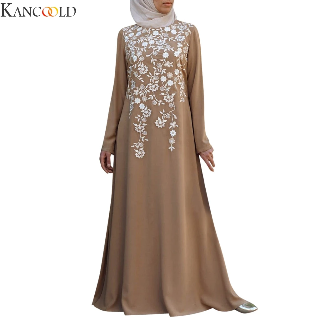 Фото KANCOOLD женское мусульманское длинное платье с цветочным принтом винтажное