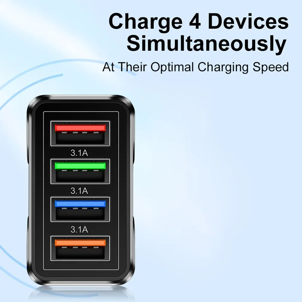 4USB Mobile Fast Phone Charger 3.1A Multi-Port Universal Travel Home EU/US Plug Wall Charging Head for Tablet Smart Phone