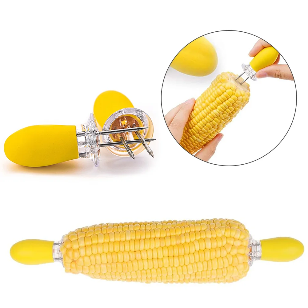 1 пара кукурузы вилки с Пластик ручка небольшой Нержавеющая сталь гриль вилка