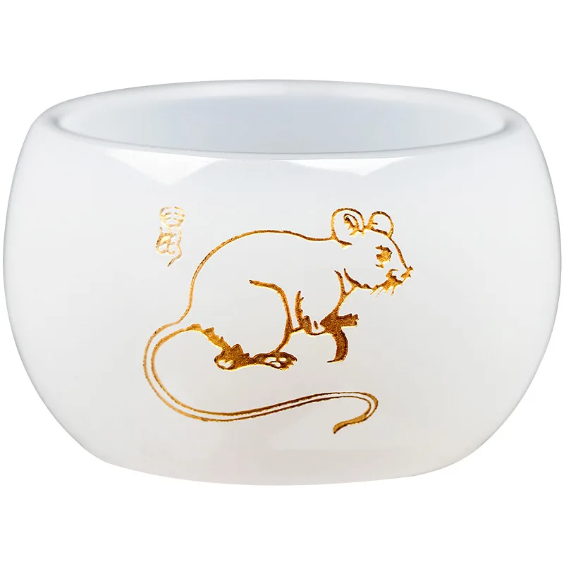 

12 Chinese Zodiac Handcarved White Jade Porcelain Tea Cup Master Kungfu Teacups Single Glass Teaset Rat Year Of Life Gifts