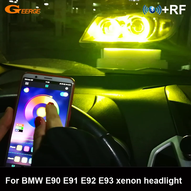 

For BMW 3 Series E90 E91 E92 E93 xenon headlight RF remote Bluetooth APP Multi-Color crystal DTM M4 Style RGB LED Angel Eyes kit