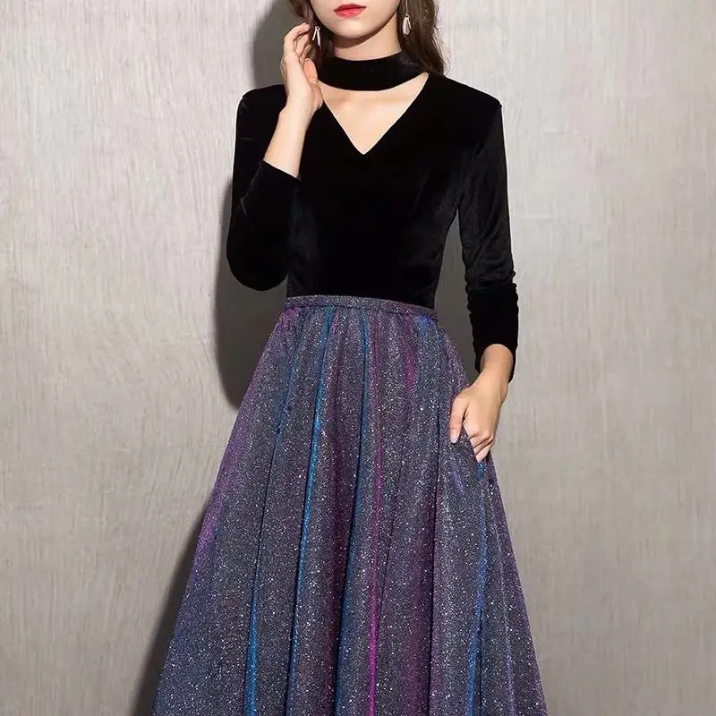 Женское платье новинка 2019 женское приталенное вечернее с длинным рукавом |