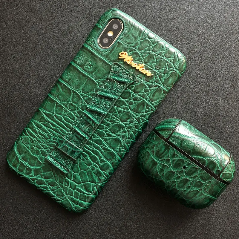 1Set Ap Pro Green Чехол из крокодиловой кожи PU на запястье для iPhone 11 Pro Max XS 7 8 6 6S Plus X XR Жесткий Чехол для наушников для Airpods Pro - Цвет: 1Set Ap Pro Green