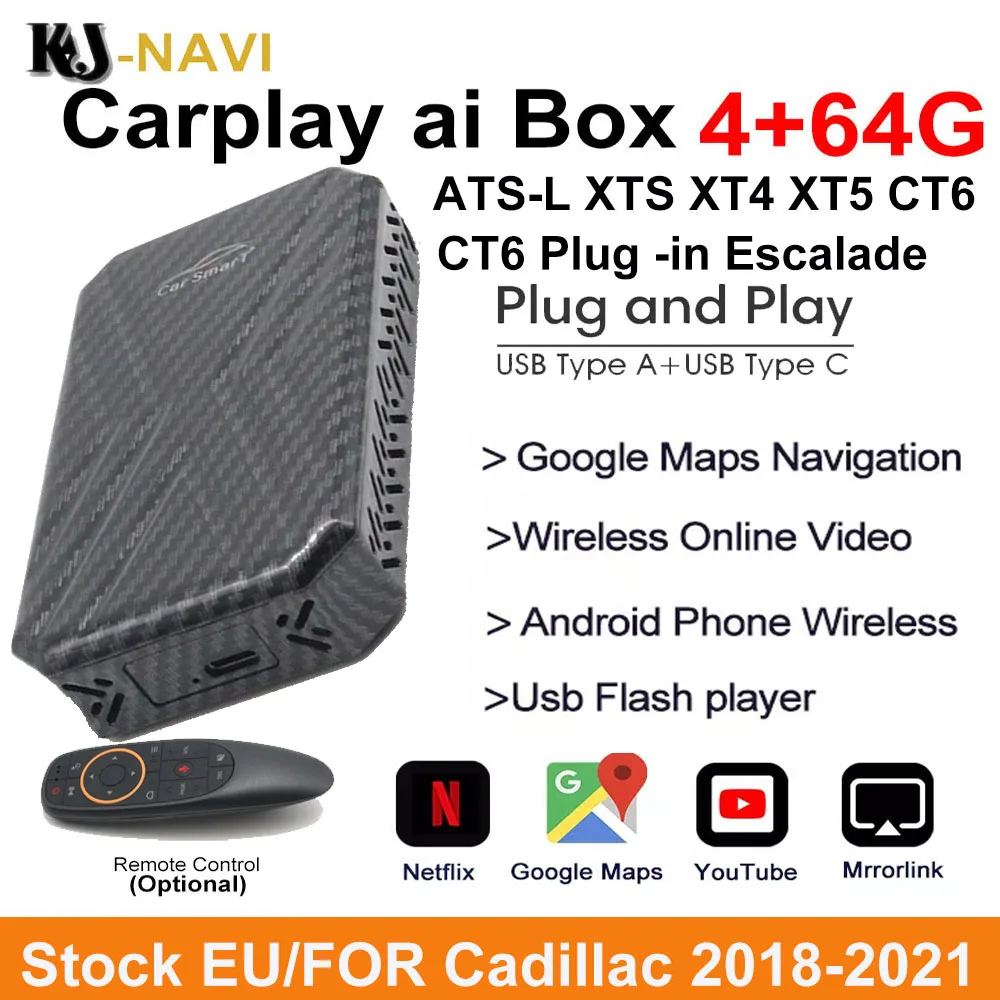 

For Cadillac ATS-L XTS XT4 XT5 CT6 Plug-in 2018 4G+64G Apple Carplay AI Box TV Box Plug and Play Auto Car Entertainment System