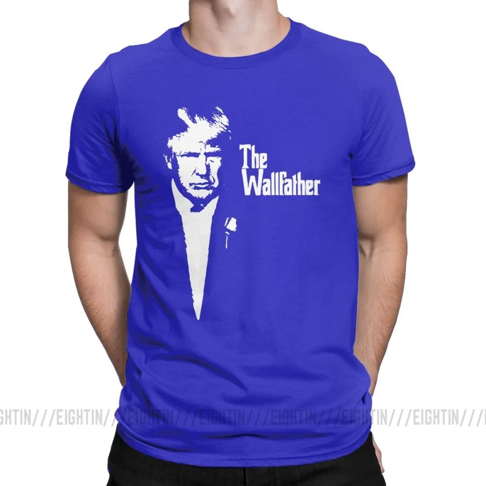 Trump The Wall Father Мужская футболка, винтажная очищенная хлопковая футболка с короткими рукавами, футболка с круглым вырезом, топы большого размера - Цвет: Синий