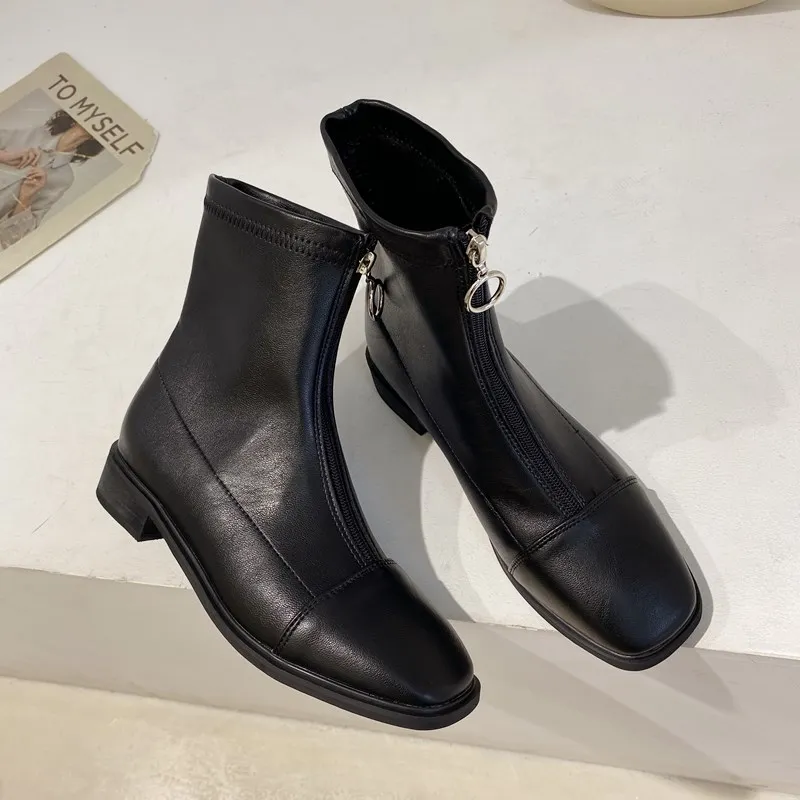 Брендовые Дизайнерские ботильоны на молнии спереди женские кожаные зимние