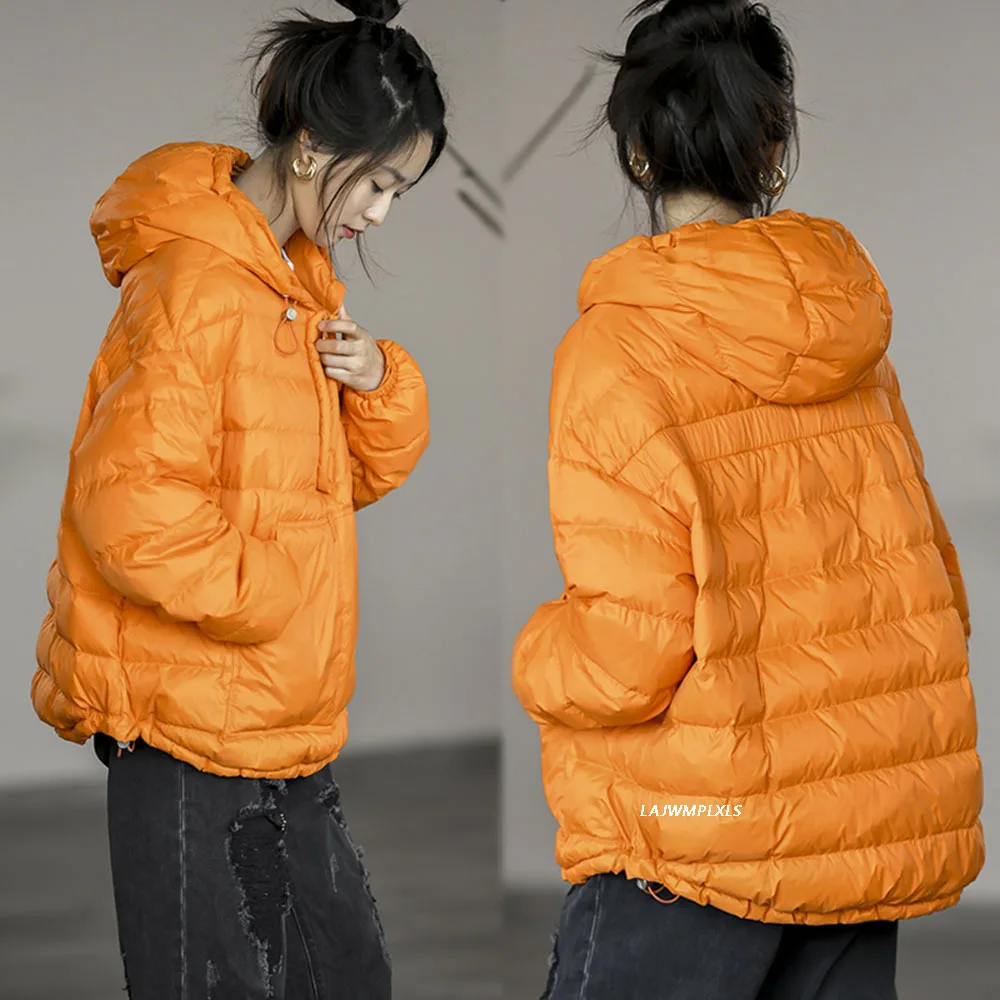 

Winter Women 90% White Duck Down Coat Hooded Short Casual Warm Jackets Female Pocket Basic Parkas Outwear