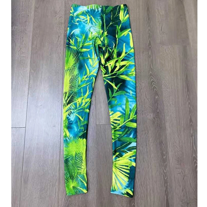 

women printed pants lace bra elastic ice silk pant green pink tropical rain forest printed pant set pant suit