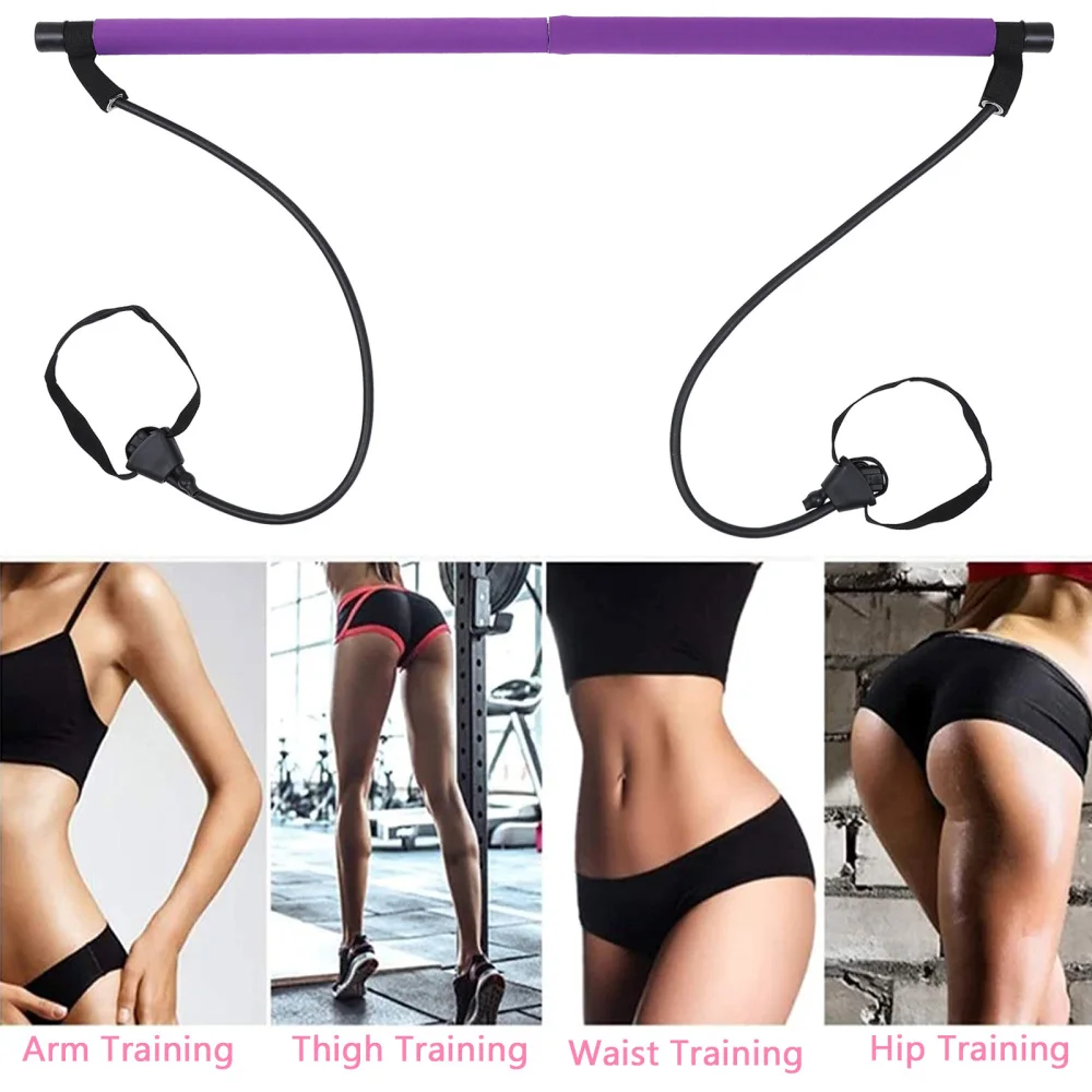 

Yoga Bar with Adjustable Resistance Bands Compact Pilates Fitness Stick (Purple)