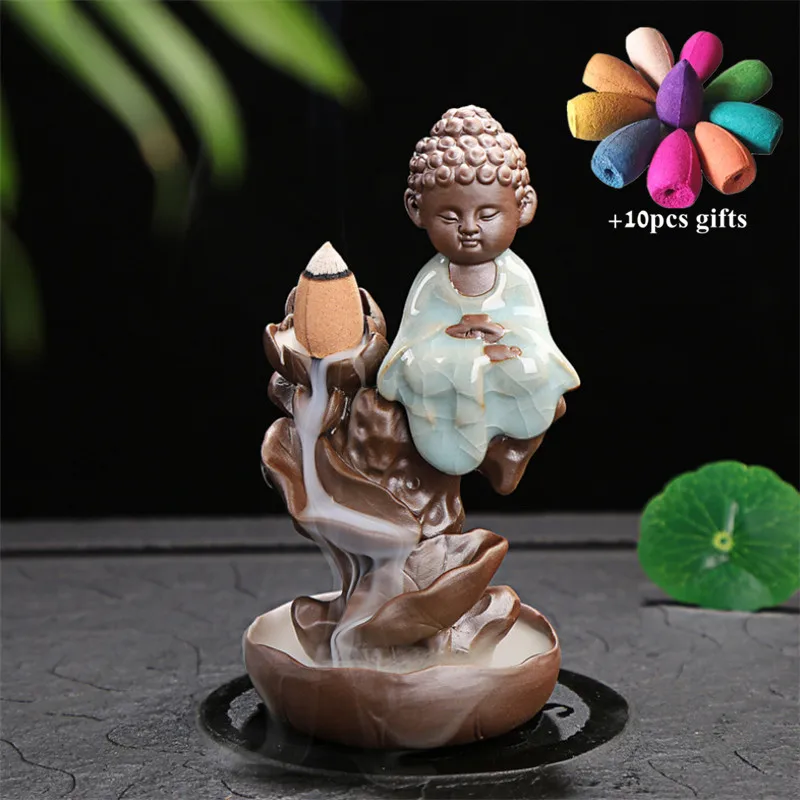 Керамическая ледяная с трещинами маленький монах горы курильница для благовоний