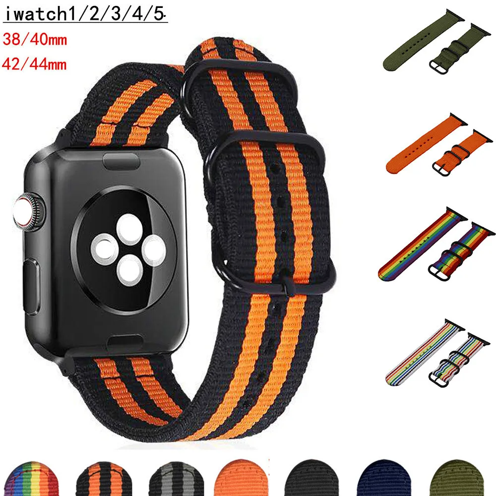 Ремешок NATO для Apple watch band 44 мм 40 iWatch 42 38 тканый нейлоновый ремешок 4 3 5 SE 6 Военный
