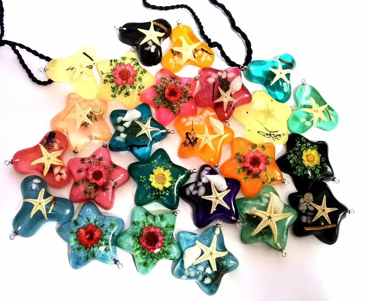 

10 Pcs Keychain real Mixed Color Flower Starfish Key ring Back Vintage rock Jewelry