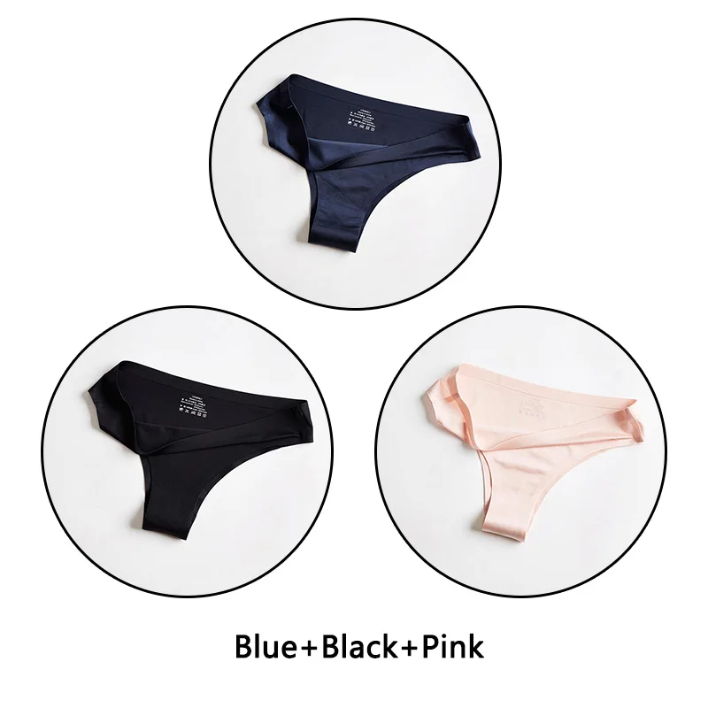 Blue Black Pink 3 шт./партия, бесшовное женское нижнее белье, мягкие шелковые трусы, сексуальное женское белье, одноцветные трусы M-3XL трусы большого размера - Цвет: Blue Black Pink