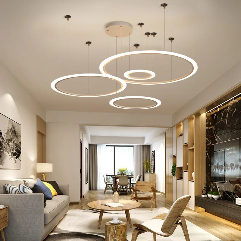 

30/50/70/90CM Modern LED Circle Ring DIY Golden Chandelier Light Fixtures for Home Living Room Parlor Shop Restaurant Decor
