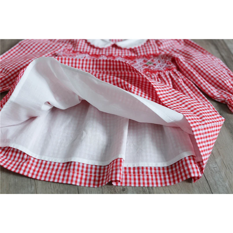 

Adorable newborn baby girls dress autumn winter cotton plaid tutu dress toddler girls floral embroidery party wedding dress