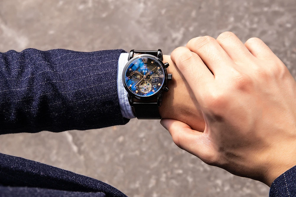 Бренд Orkina Tourbillon Мужские механические часы светящаяся Автоматическая Дата Натуральная кожа ремешок мужской платье часы механические стимпанк