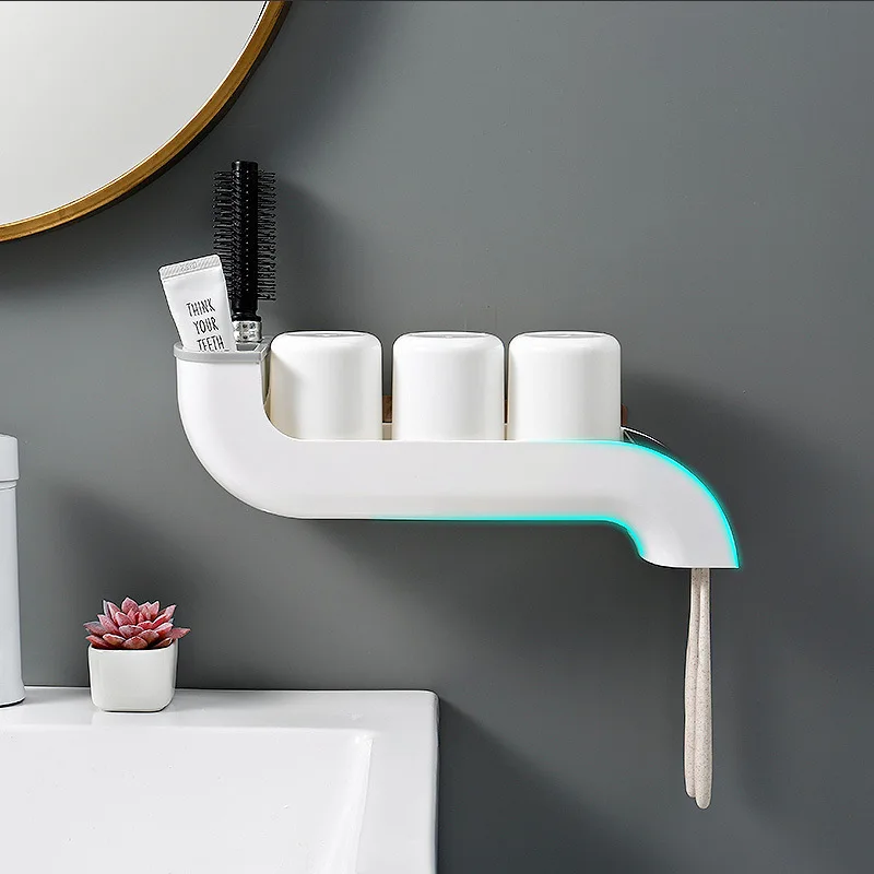 

Bathroom Toothbrush Cup Holder Wall Sucker Brushing Mouthwash Cup Dispenser New Wall-Mounted Toothbrushing Cup Bathroom Wash Set