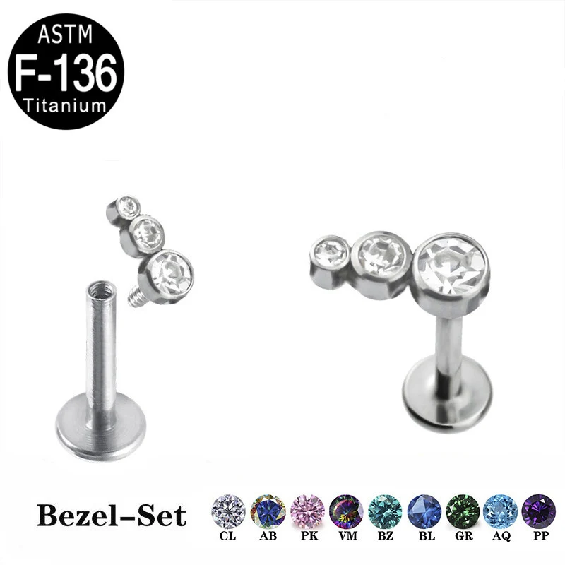 

ASTM F136 Titanium 16G Labret Ring Piercing CZ Stone Helix Tragus Cartilage Earring Stud Labret Lip Piercing Body Jewellry
