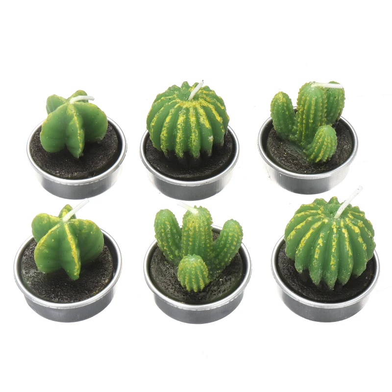 Набор мини свечей в виде кактуса 6 шт. бесдымная свеча чайное освещение имитация