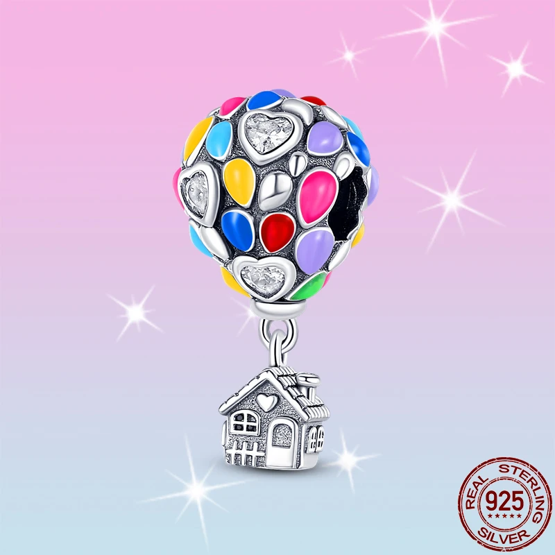 HOT SALE 100% 925 Sterling Silver Colorful Hot Air Balloon Charm Beads Fit Original 3mm Bracelet Pendant Necklace Jewelry