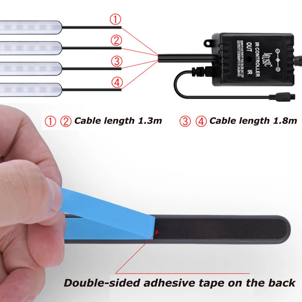 

LED Car Foot Light Ambient Lamp With USB Wireless Remote Music Control Multiple Modes Automotive Interior Decorative Lights