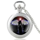 Классические уникальные часы Guardian Angel, дизайнерские серебряные винтажные кварцевые карманные часы для мужчин и женщин, стеклянный купол, подвеска, ожерелье, часы, подарки