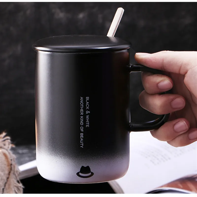 380 мл Черно-белая керамическая кружка с крышкой ложка градиентная чашка для воды