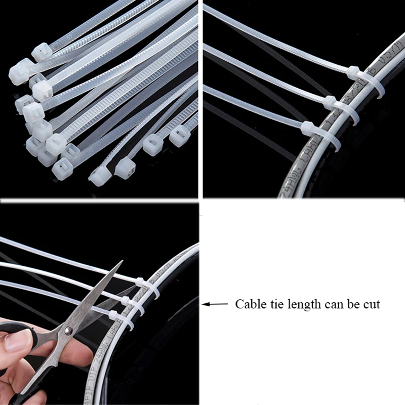 

100pcs New Ties Black White Back Strap Ribbon Self Stuck Cable Tie durable Wrap ZipTies Packed Organize tie the wiring harness