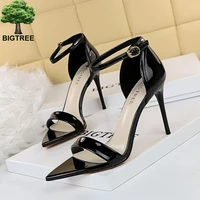 fashion sandals woman ankle strap summer shoes thin heel high heels patent leather pointed women shoes european american 528 a1