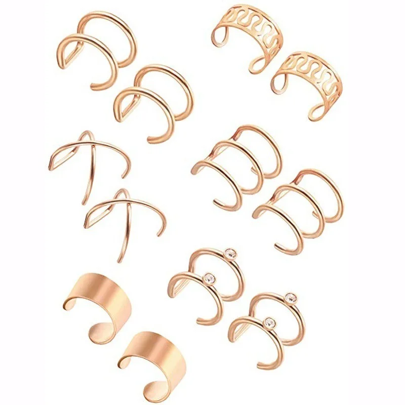 12 шт./компл. Stainelss Сталь клип на Кафф серьги поддельные Надеваемые На ушной хрящ