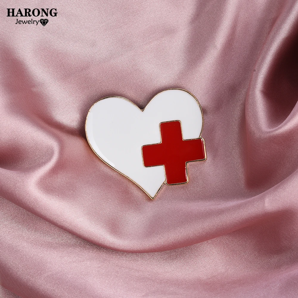 

Cartoon Heart Shape Medical Symbol Brooch Nurse Doctor Red Cross Enamel Pin Alloy Badge Medical Jewelry Accessories Women Gift