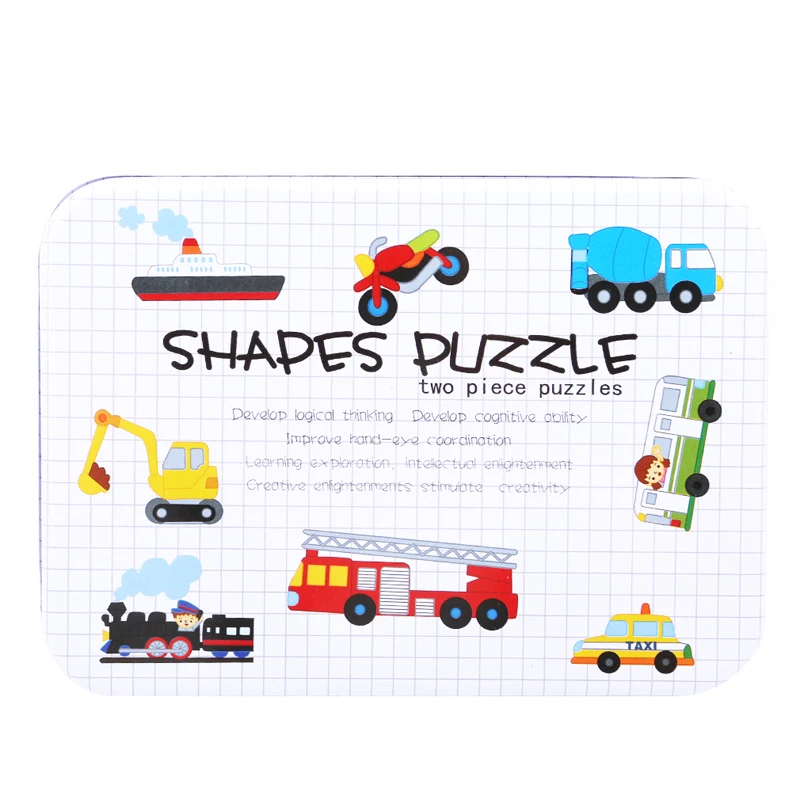 

Puzzles Educational Gift Baby Toys Iron Box Infant Early Head Start Vehicle/Fruit/Animal Set Pair Cognitive Card Training Puzzle