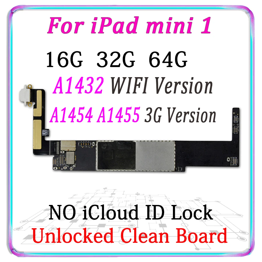 Оригинальная разблокированная материнская плата для iPad MINI 1 a1432 wifi версия A1454 или a1455 Бесплатный iCloud материнская плата с чипами