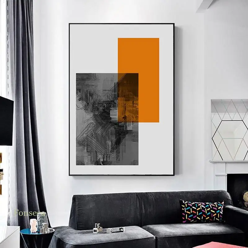 Абстрактный геометрический Графический постер Hd оранжевый принт серая Картина