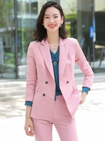 formal elegant pink women pantsuits with pants and jackets coat autumn winter long sleeve business work wear ol style blazer set