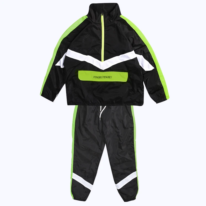 Костюмы в стиле хип хоп для детей флуоресцентная зеленая спортивная одежда