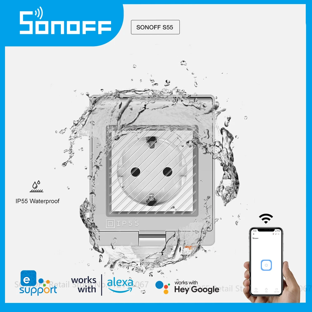 Смарт-розетка SONOFF S55 с поддержкой Wi-Fi, водонепроницаемая
