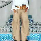 Брюки ZANZEA женские с широкими штанинами, модные повседневные однотонные штаны с эластичным поясом, с передними карманами, лето 2021