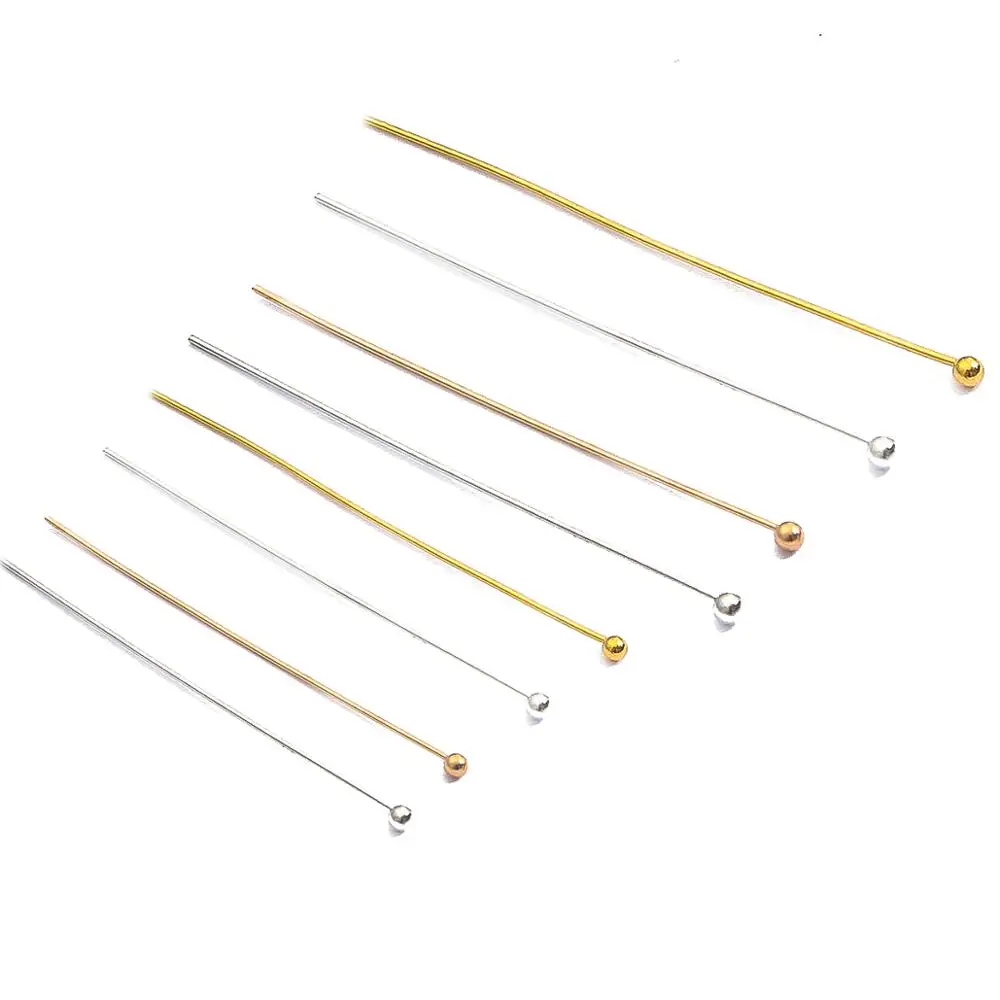 

200pcs/lot 20/30/40/50mm Gold Rhodium Color Metal Ball Head Pins Needles Headpins Findings for DIY Jewelry Accessory Making