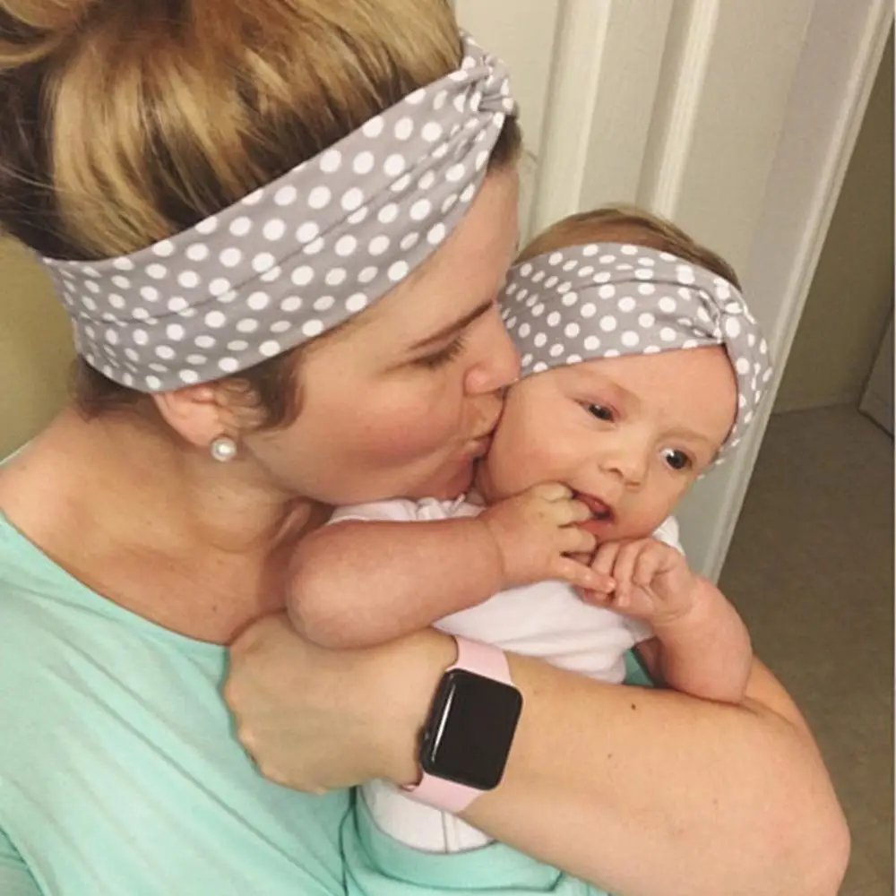 Повязка на голову в горошек для девочек эластичная однотонная Мягкая повязка