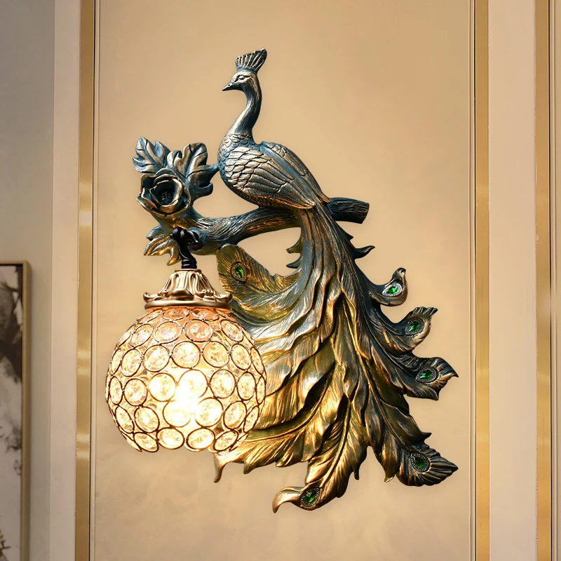 

America Vintage Peacock Wall Lamp Modern Creative Resin Led Sconce for Living Room Industrial Decor Corridor Wall Sconce Lamp