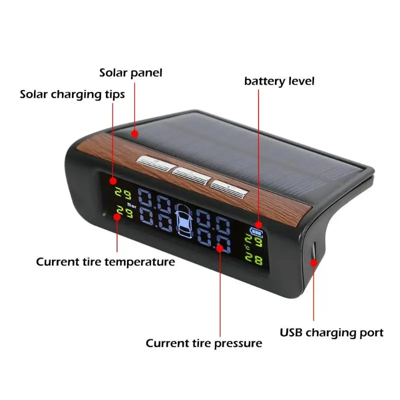 AN-06 Солнечный ЖК-дисплей автомобиля TPMS Авто Система контроля давления в шинах датчик температуры шин с 4 датчиками Высокоэффективная солнечная панель