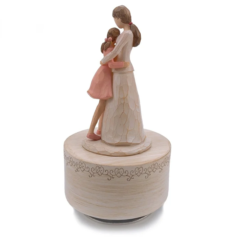 

Music Box Mother's Day Gift Home Imitation Wood Resin Crafts Rotating Ornaments baby and mother music box ballerina decor