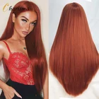 Карнавальный 26 дюймов длинный прямой парик на сетке спереди безклеевые натуральные волосы медные красные синтетические волосы парики для модных женщин парики