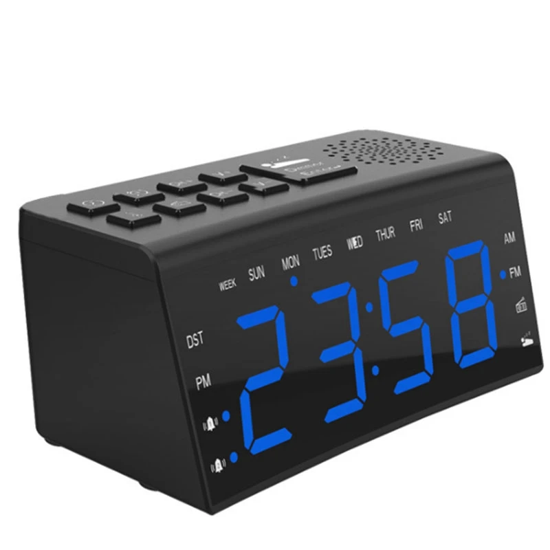 

RA002 Digital Radio Clock Dual Alarms Temperature Snooze Day Time Dimmable Backlit 6.5-Inch LED Screen