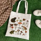 Женская сумка-тоут с принтом в виде лягушки и грибов, Повседневная сумка для покупок в стиле Харадзюку, сумка через плечо унисекс, Холщовая Сумка, сумочка для покупок