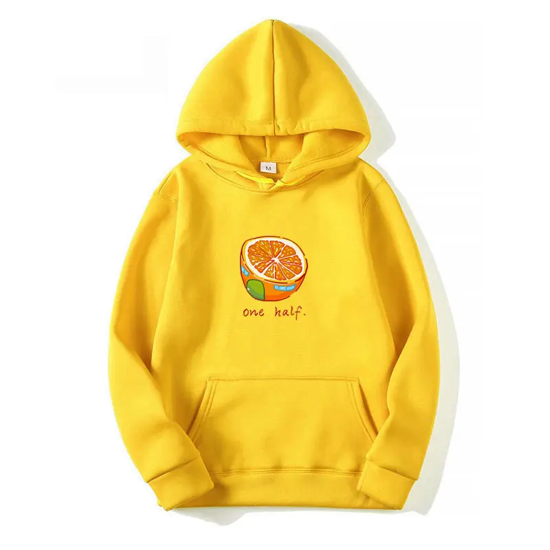 Весенне-осенний оранжевый топ с капюшоном и принтом 2020 Мягкая Повседневная