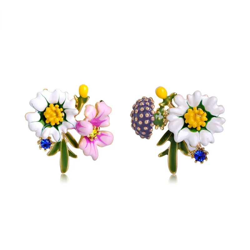 

Blucome Fashion New Style Small Stud Earrings Yellow Enamel Chrysanthemum Mushroom Shape Earrings Girl Holiday Accessories